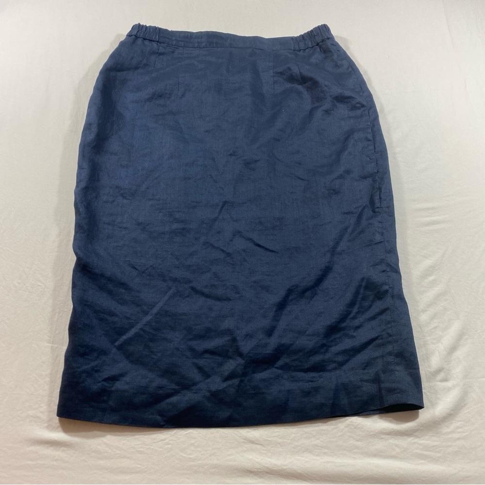 VANGO Skirt Woman’s 100 % Linen Pencil Skirt Midi blue Paris Zip lined Office